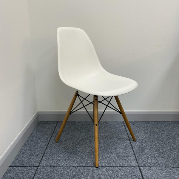 Vitra Eames Plastic Side Chair DSR in White with Wooden Legs 2