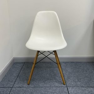 Vitra Eames Plastic Side Chair DSR in White with Wooden Legs